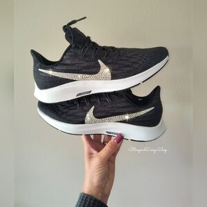 Women's Bling Nike Pegasus 36 Sneakers Black White Customized With Crystals